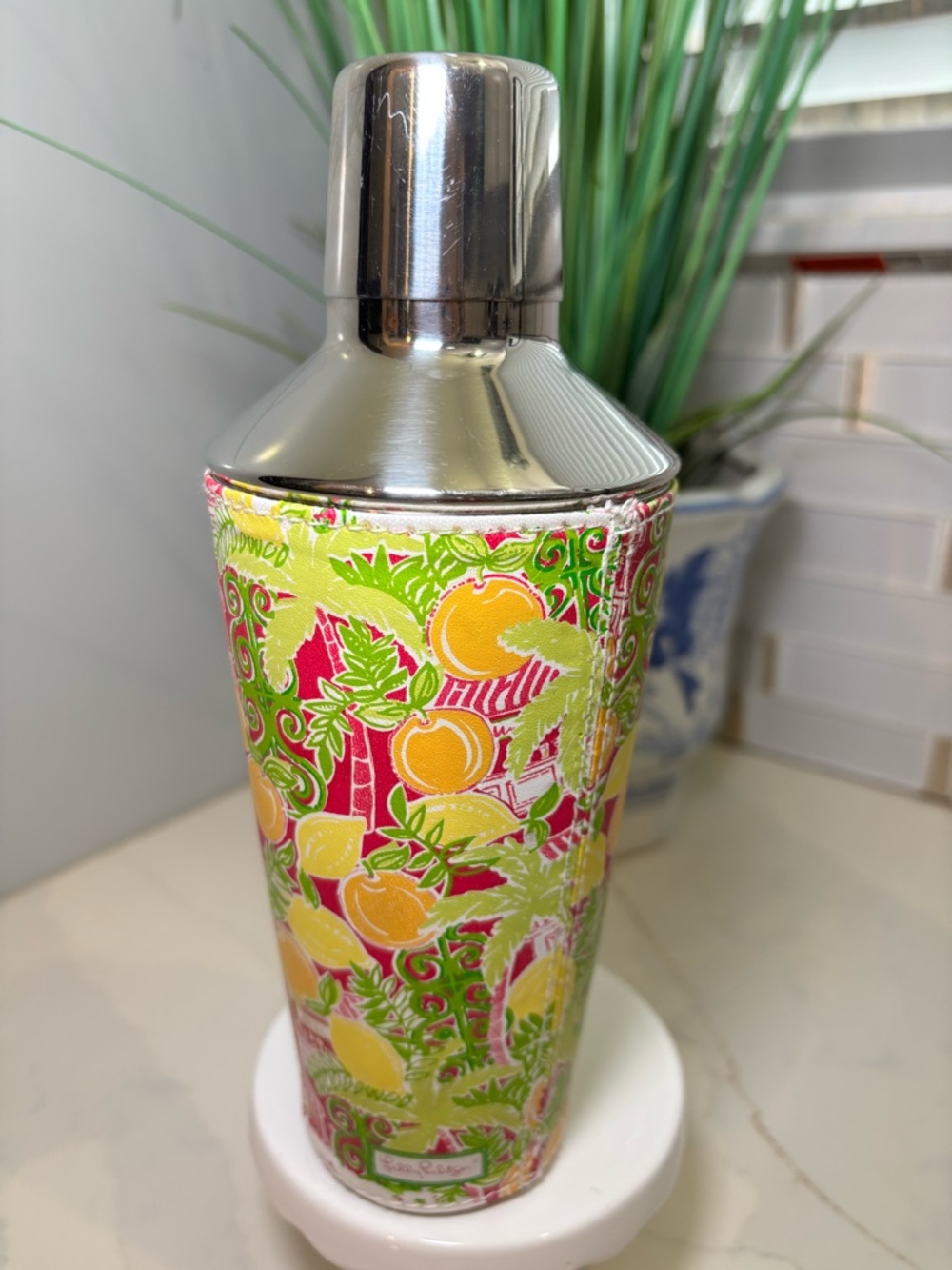 Lilly Pulitzer "Juice Bar" Stainless Steel Cocktail Shaker Drink Mixer Fruits